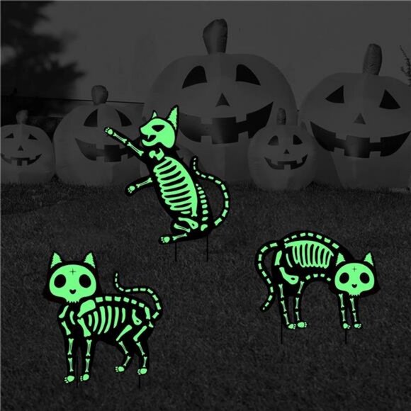 Outdoor Halloween Decorations Yard Signs - 5pcs Glow in The Dark Skeleton Black - Picture 5 of 6